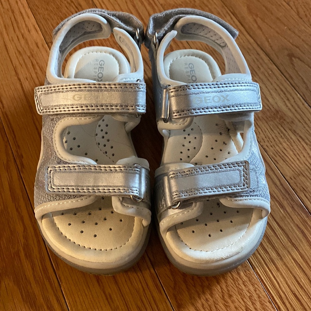 GEOX respira sandals- silver and white. Sole lights up.
